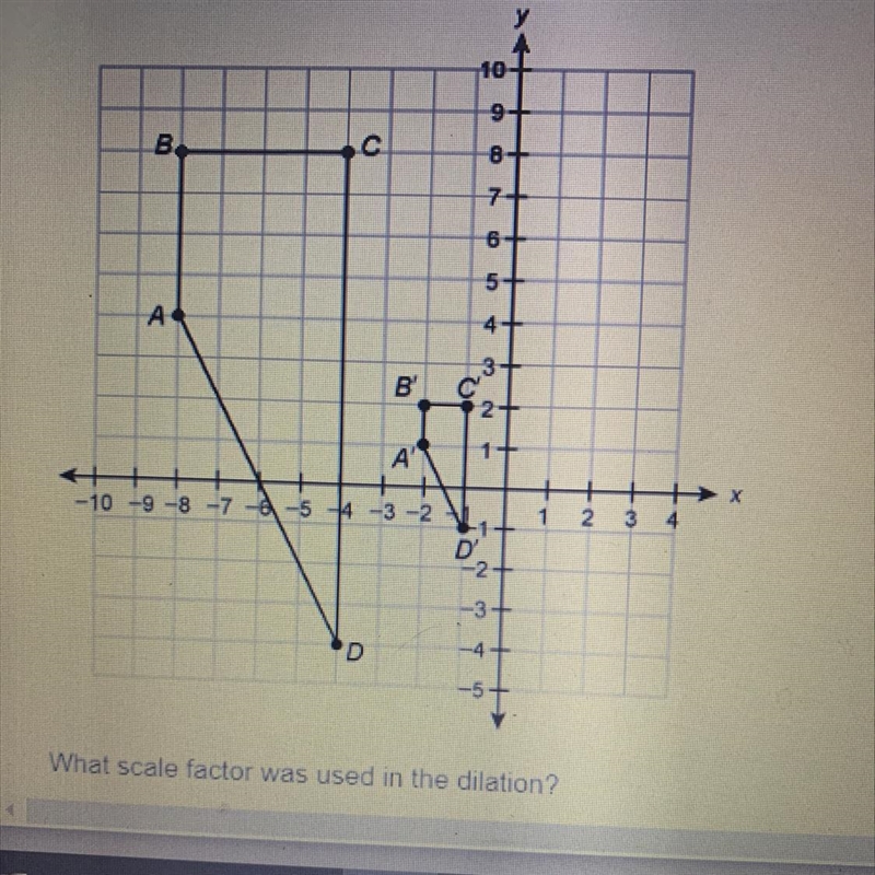 Pre image ABCD was dilated to be image A’B’C’D, where the center of dilation is the-example-1