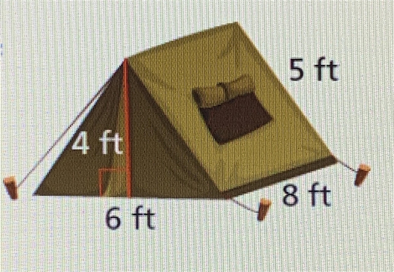 The tent shown below has fabric covering all four sides and the floor. What is the-example-1