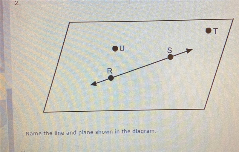 PLEASE HELP FAST answers: A.) RT and plane RSU B.) RS and plane UR C.) RS and plane-example-1