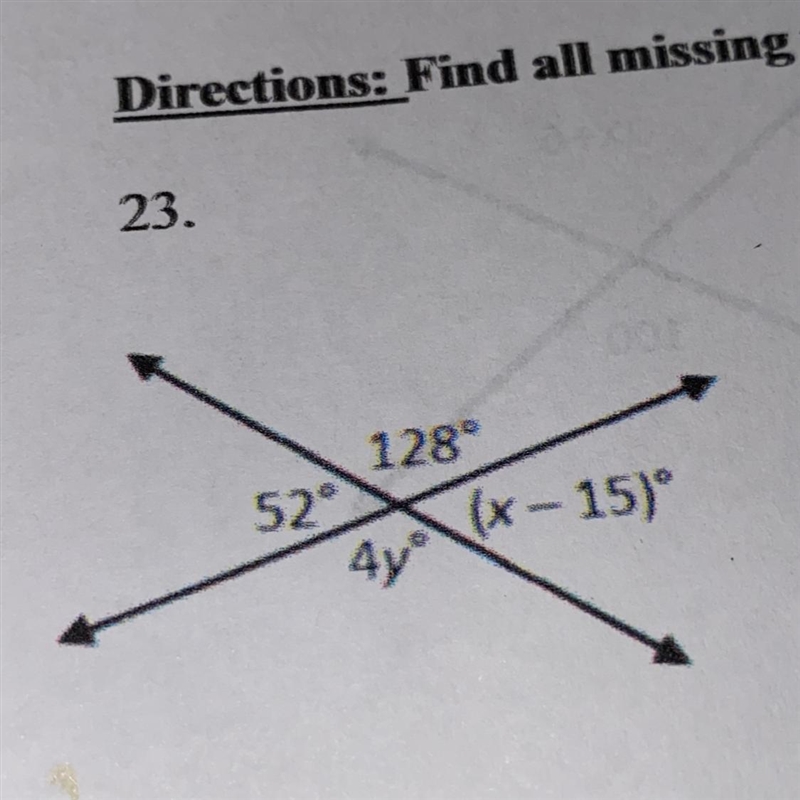 Find all missing variables and the measures of each angle-example-1