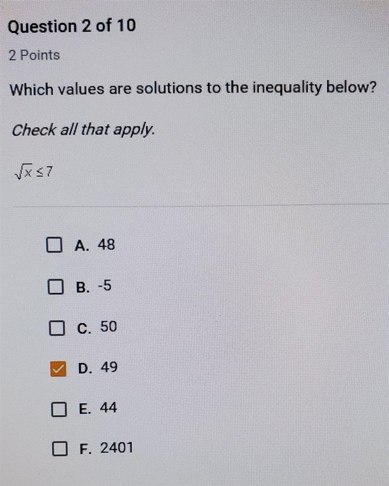 Which values are solutions to the inequality below? Check all that apply​-example-1