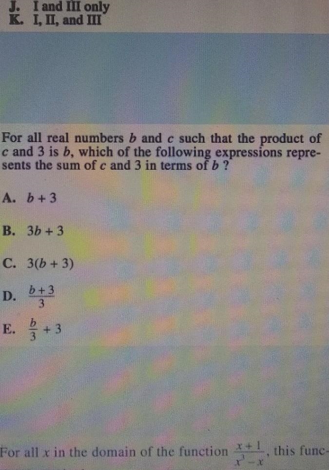 For all real numbers b and c such that the product of c and 3 is b, which of the following-example-1