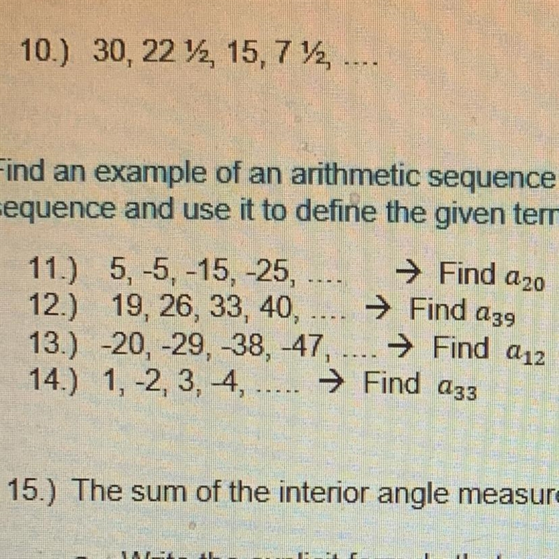 Find an example of an arithmetic sequence that has an explicit pattern. Then determine-example-1