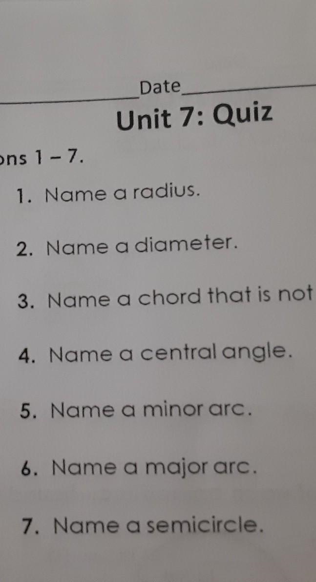 PLS HELP ME Pls help me I really need it 3 is a Name a chord that is not a diameter-example-1