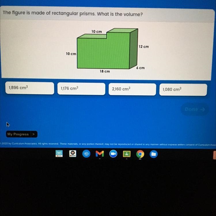 The figure is made of rectangular prisms. What is the volume? 10 cm 12 cm 10 cm 6 cm-example-1