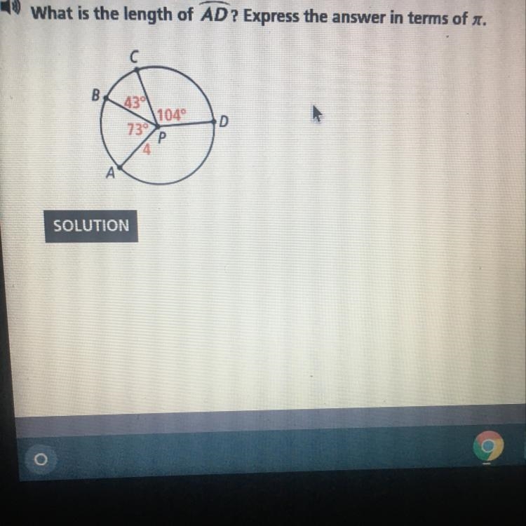 What is the length of AD? Express the answer in terms of Pie.-example-1