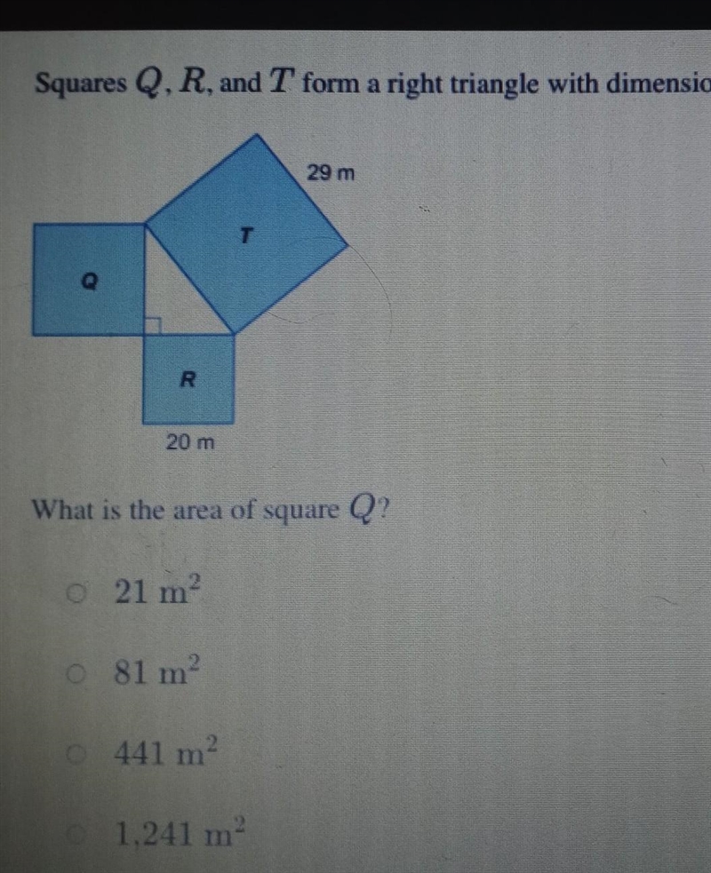 squares q,r,t form a right triangle with dimensions as shown in the diagram. what-example-1