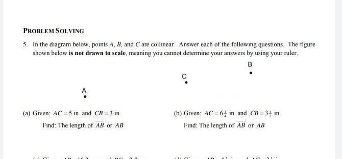 1. & 2. In the diagram below, points A, B, and C are collinear. Answer each of-example-1