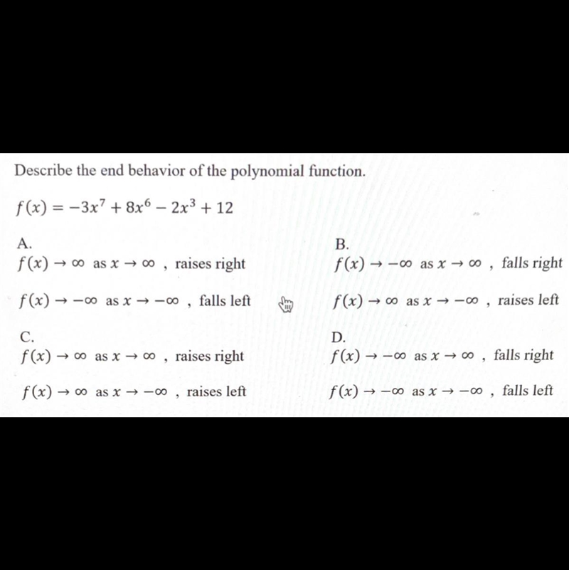 Describe the end behavior of the polynomial function.-example-1