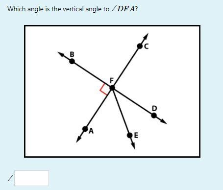 Help Please Which angle is the vertical angle to ∠DFA?-example-1