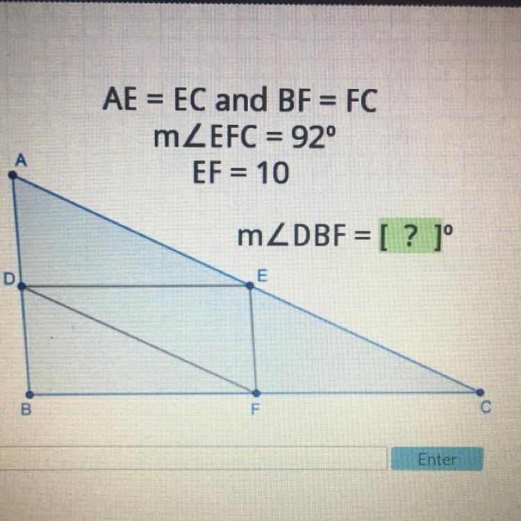 AE=EC and BF = FC M EF=10 M-example-1