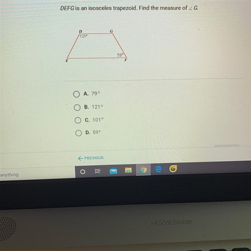 DEFG is an isosceles trapezoid. Find the measure of 2 G.-example-1