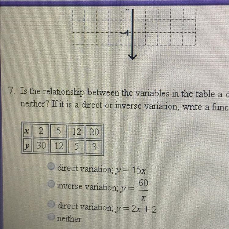 is the relationship between the variables in the table a direct variation, an inverse-example-1