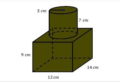 Find the volume of the composite solid shown. The radius of the cylinder is 3 cm.-example-1