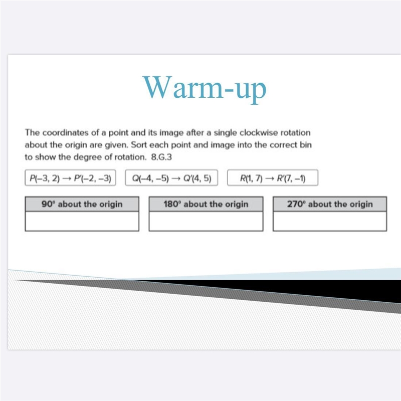 Is P 90 degrees from the origin, Q 180 degrees from the origin, and R 270 degrees-example-1