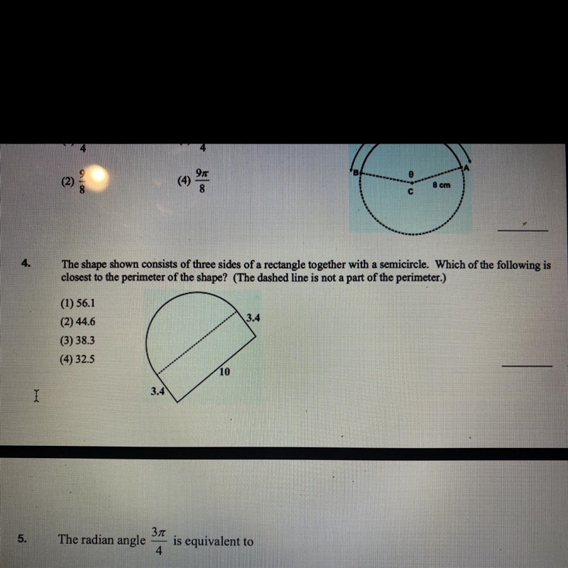 The shape shown consists of three sides of a rectangle together with a semicircle-example-1