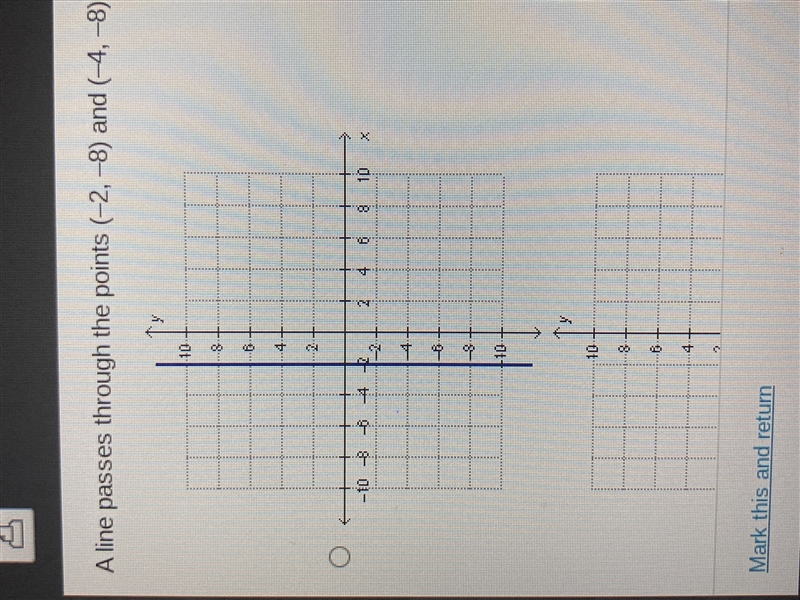 A line passes through the points (-2,-8) and (-4,-8). Which shows the graph of this-example-1