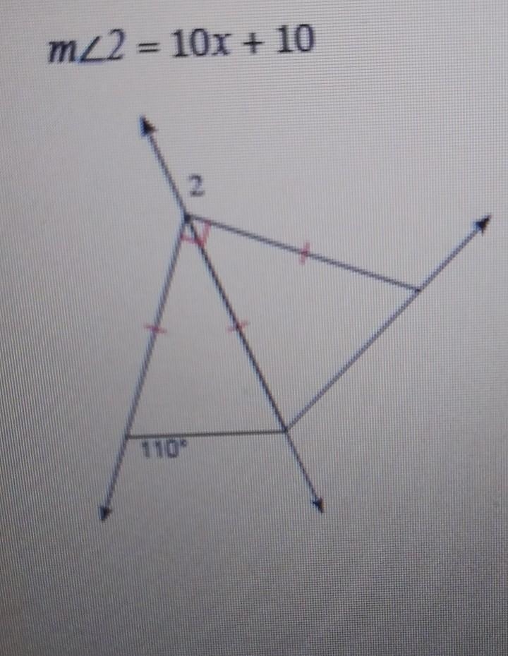 Find the value of x. m<2= 10x + 10 ​-example-1