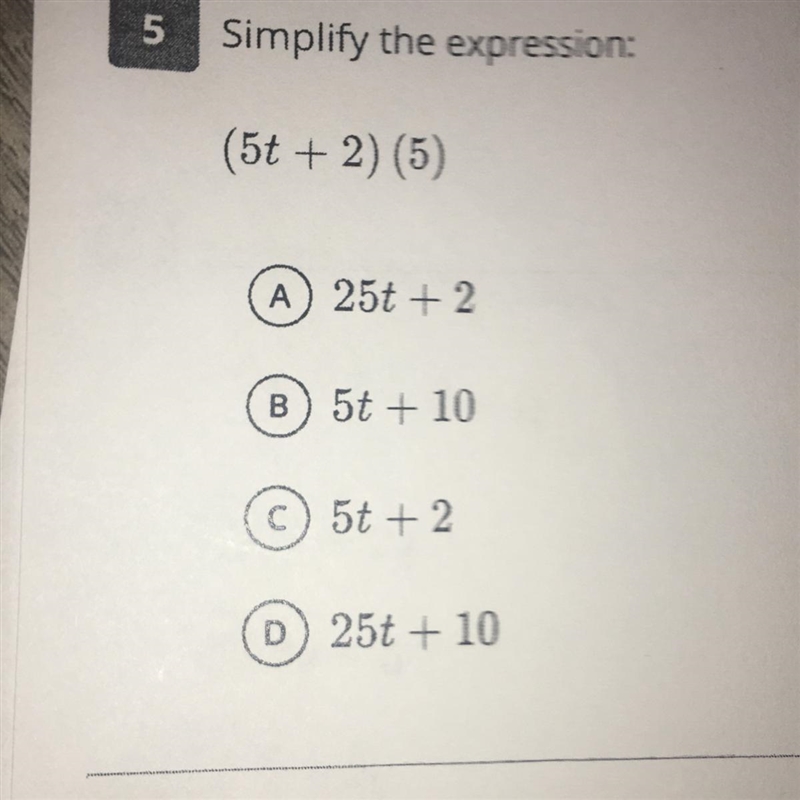 Simplify the expression: (5+2)(5)-example-1