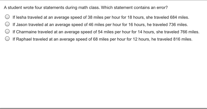 A student wrote four statements during math class. Which statement contains an error-example-1