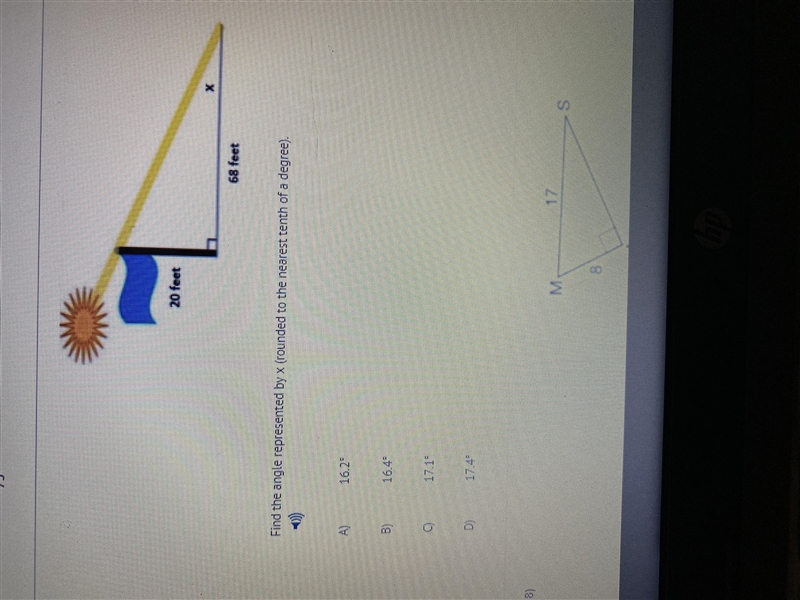 Find the angle represented by x ( round the nearest tenth of a degree) A 16.2 B 16.4 c-example-1