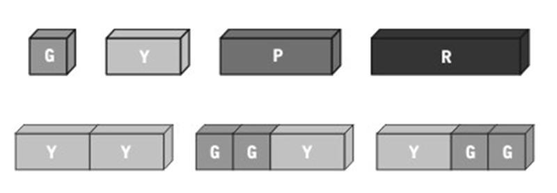 Chinki has some ‘fraction bars'. The longest bar is the red one (R). She has some-example-1