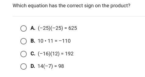 Witch equation has the correct sign on the product.-example-1