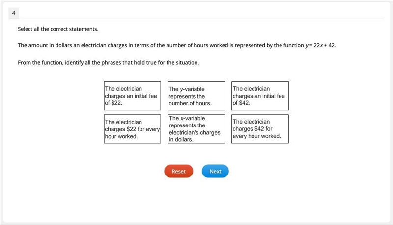 The amount in dollars an electrician charges in terms of the number of hours worked-example-1