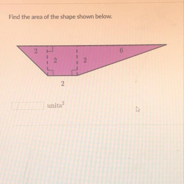 Find the area of the shape shown below-example-1