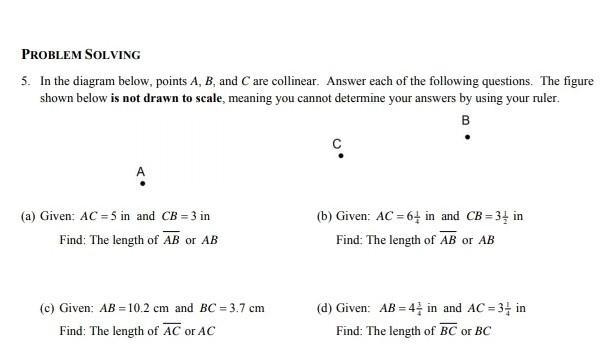 1. & 2. In the diagram below, points A, B, and C are collinear. Answer each of-example-1