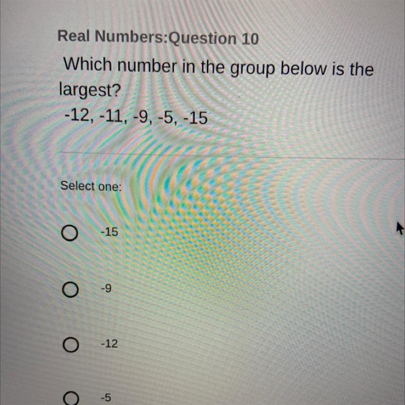 Which number is largest? -12 -11 -9 -5 -15-example-1