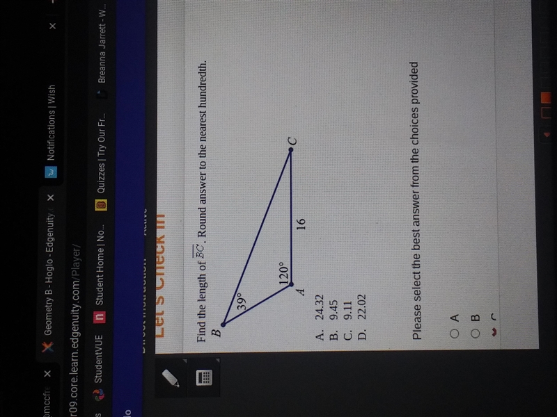 Find the length of BC round answer to the nearest hundredth-example-1