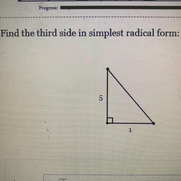 Find the third side in simplest radical form (Pythagorean Theorem Level 2)-example-1