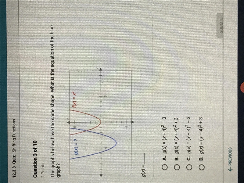 The graph below have the same shape. what is the equation of the blue graph?-example-1