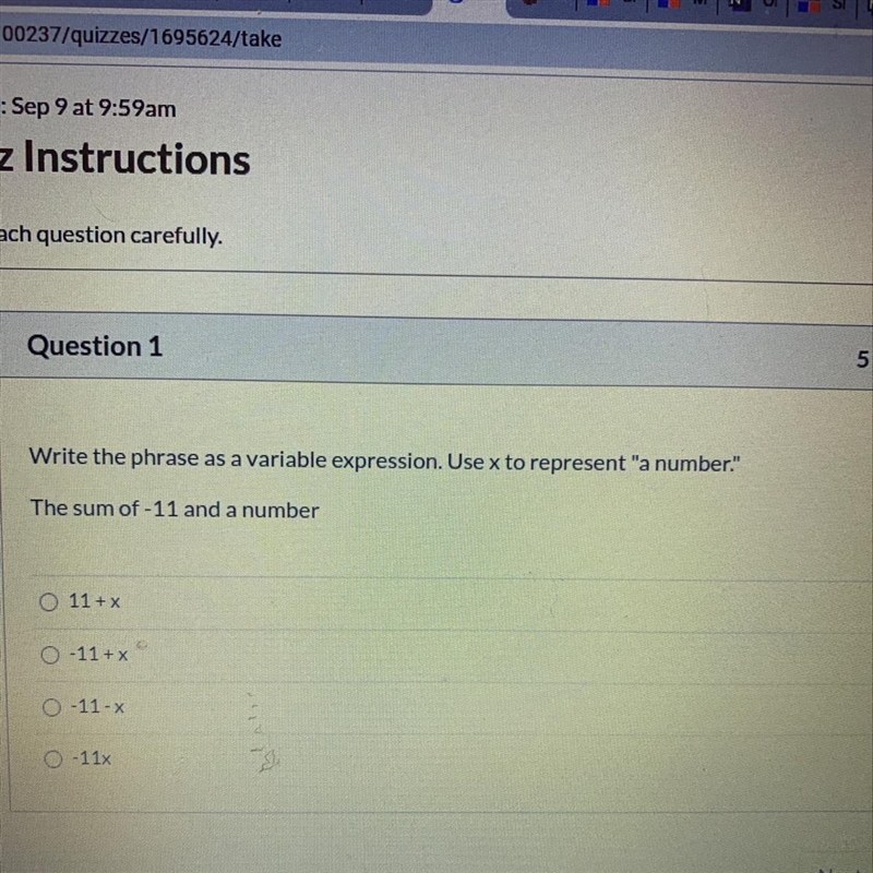 Write the phrase as a variable expression. Use x to represent "a number.&quot-example-1