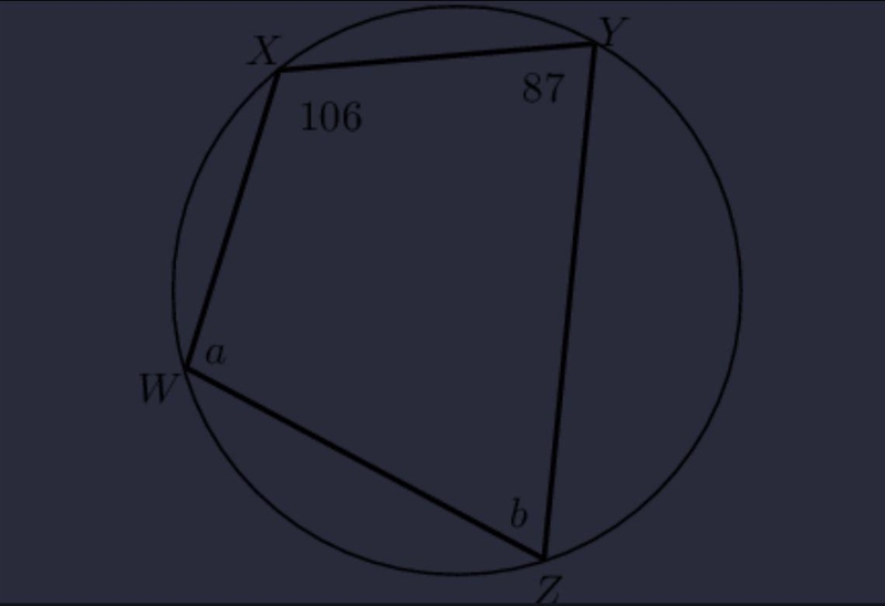 In the problem attached, what are the measures of angles a and b-example-1