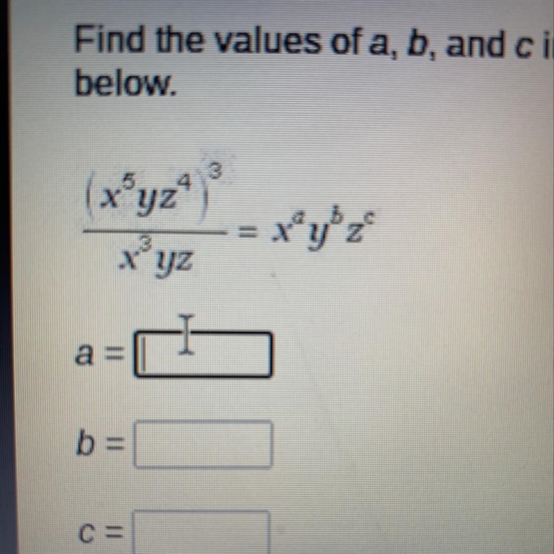 Find the values of a , b and c in the equation below-example-1