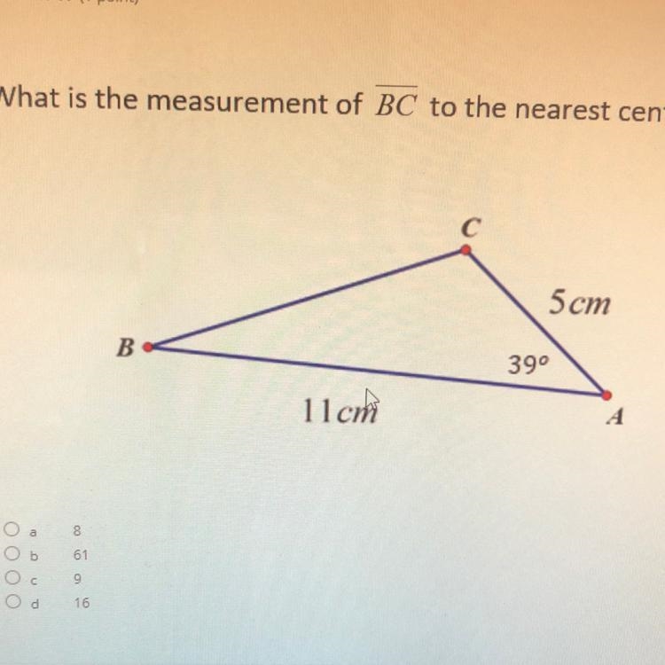 What is the measurement of BC to the nearest centimeter?-example-1