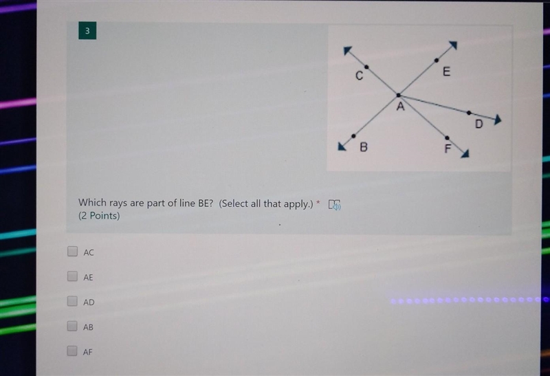 Which rays are part of line BE? (Select all that apply)​-example-1