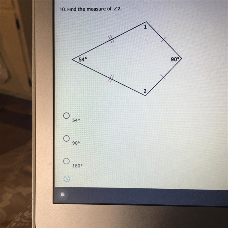 Find the measure of angle 2 54 90 180 108-example-1