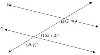 For which values of x and y is line p parallel to line q? x=5, y=3 x=1, y=5 x=3, y-example-1