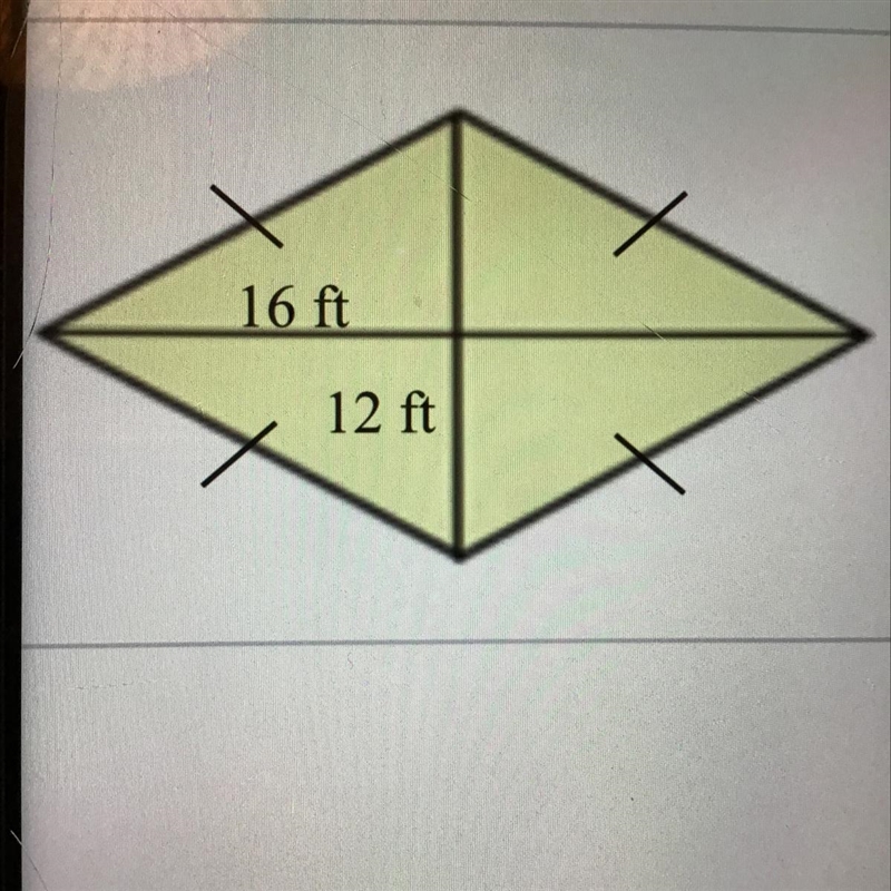 Find the area of the rhombus. Each indicated distance is half the length of its respective-example-1