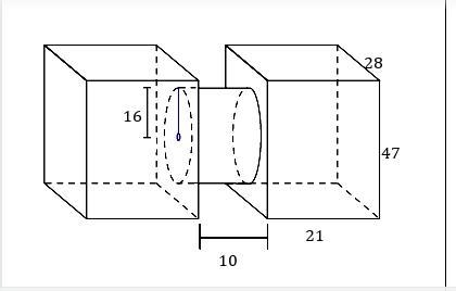 Find the volume of this composite solid. Note that the two rectangular prisms are-example-1