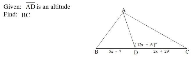 Given: Segment AD is an altitude Find: BC-example-1