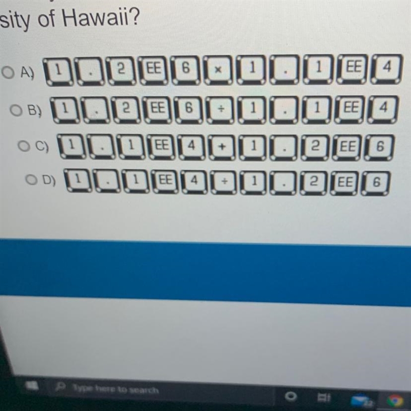 Hawaii has an area of 1.1 x 104 square miles and a population of 1.2 x 10% people-example-1