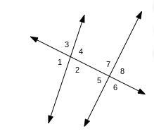 Identify a pair of alternate exterior angles. a. 6 and 8 b. 2 and 7 c. 3 and 6 d. 3 and-example-1