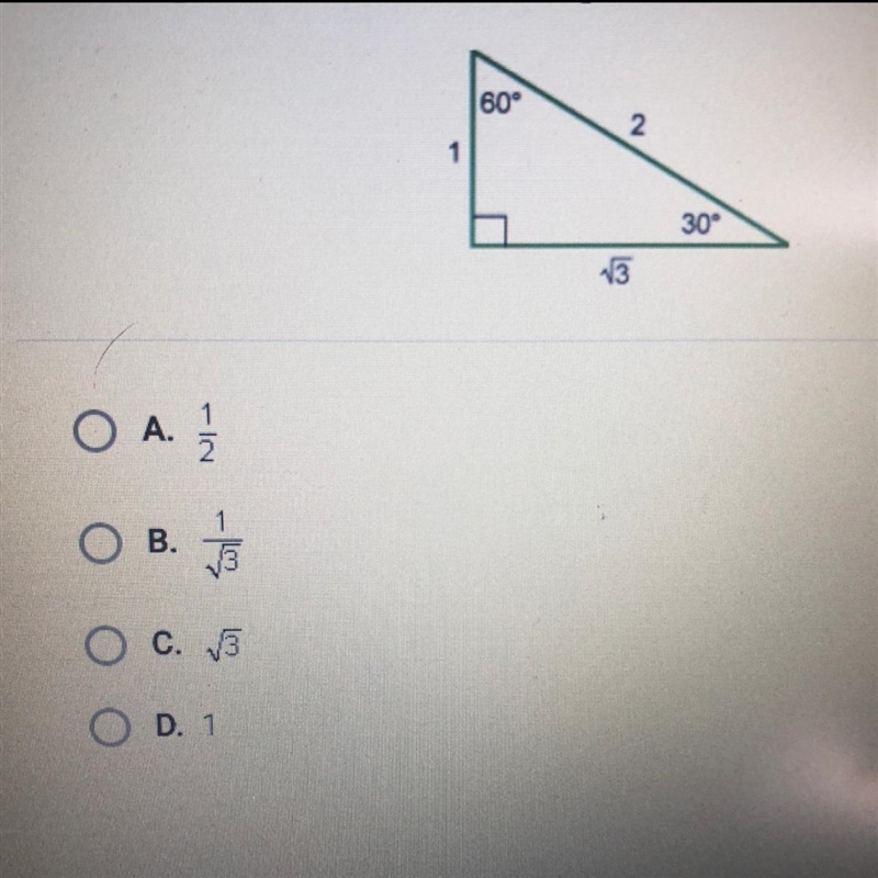 In the triangle below, what is the tangent of 60?-example-1