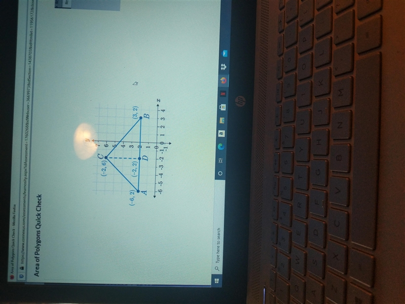 Find the area of the triangle ABC A(-6,2) B(3,2) c(-2,6) D (-2,2)-example-1