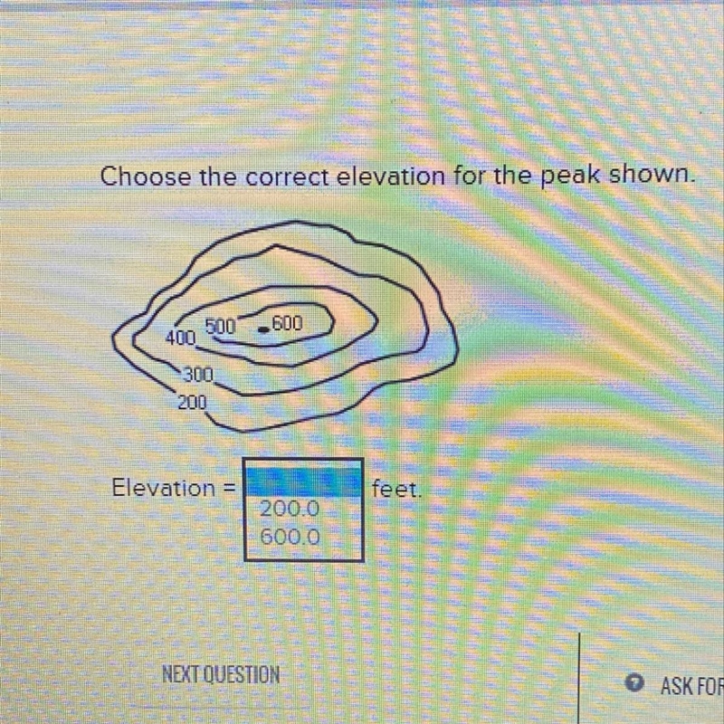 Choose the correct elevation for the peak shown.-example-1