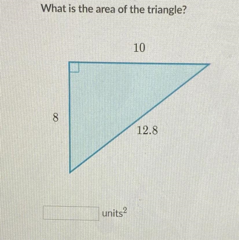 What is the area of the triangle? 10 8 12.8-example-1